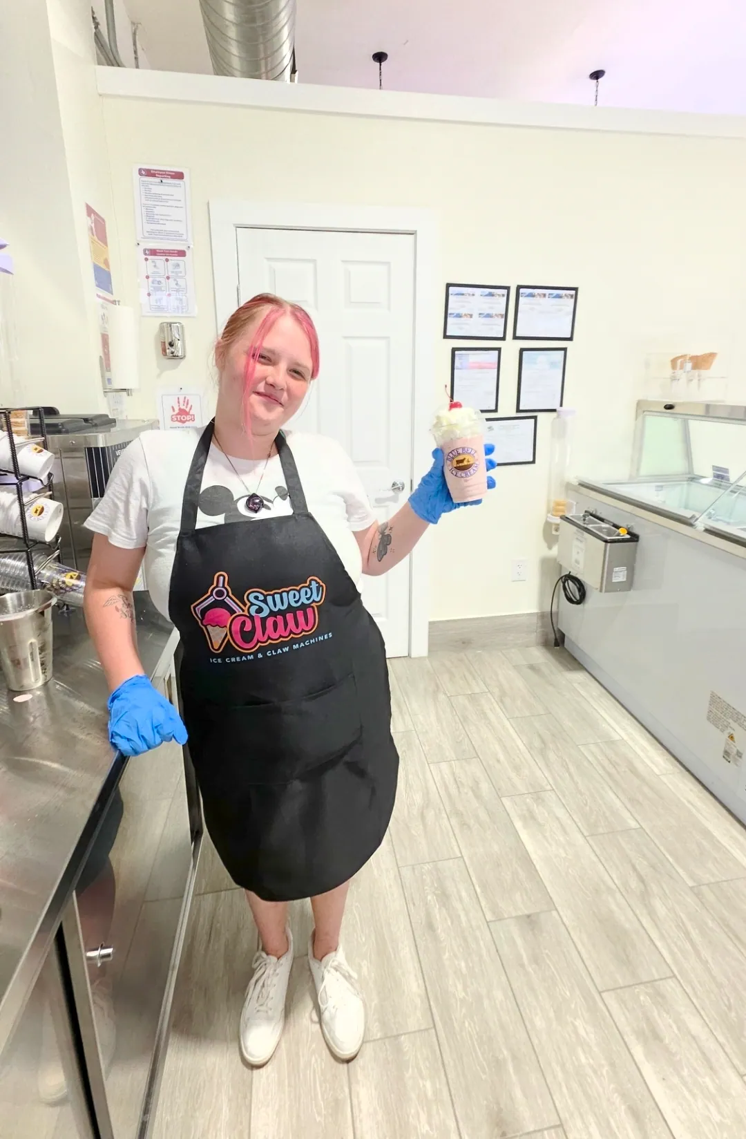 A hand-spun milkshake made at the Sweet Claw counter